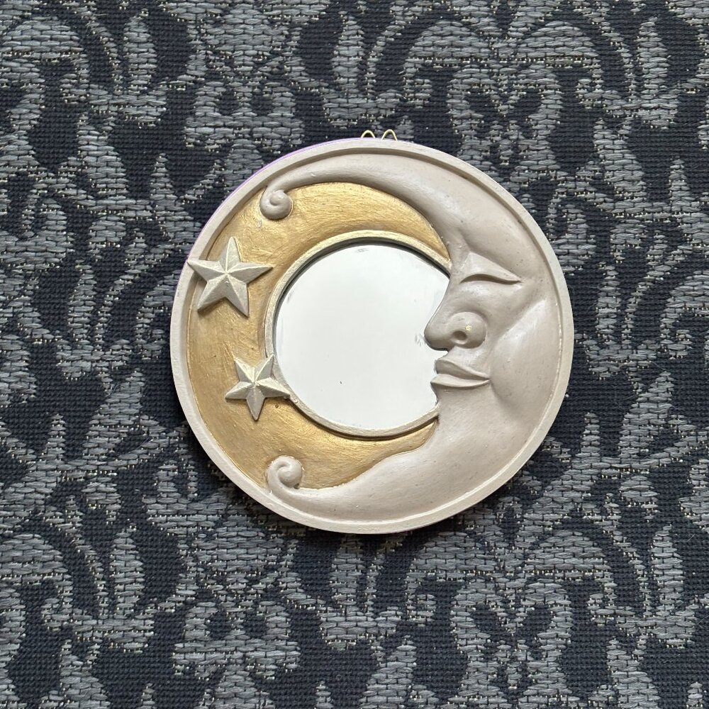 🌙 Hallowette - Handpainted Moon & Stars Mirror - Golden Milk